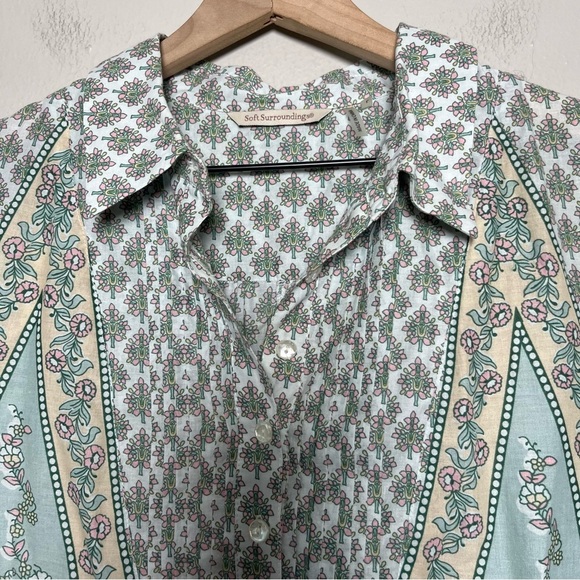 Soft‎ Surroundings Women Tunic Top Large Green Tan Popover Henley Dress Brunch - Picture 12 of 12